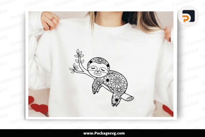 Sloth Mandala Flowers SVG, Printable on T-Shirt and Mug LKDCJEJP