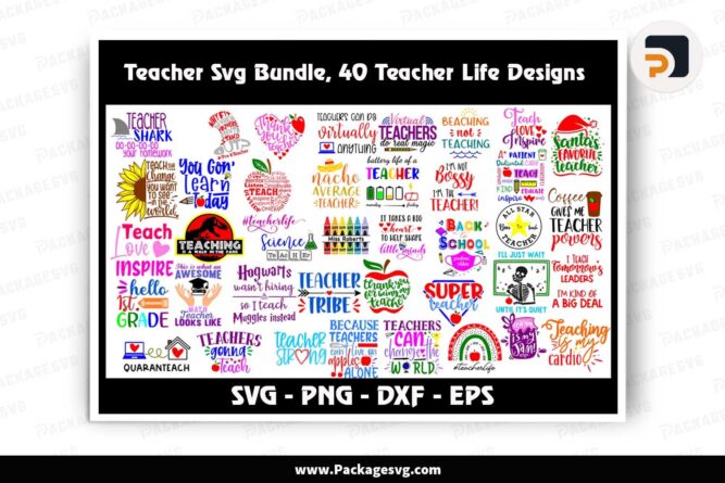 Teacher Svg Bundle, 40 Teacher Life Designs LK3G75YO
