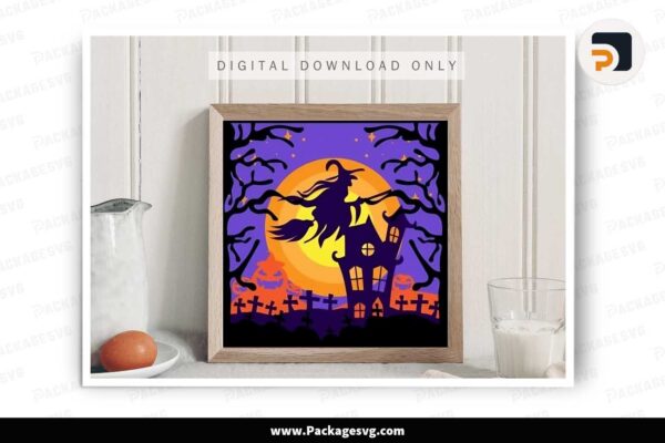 Witch 3D Shadow Box SVG, Halloween Paper Cut Free Download