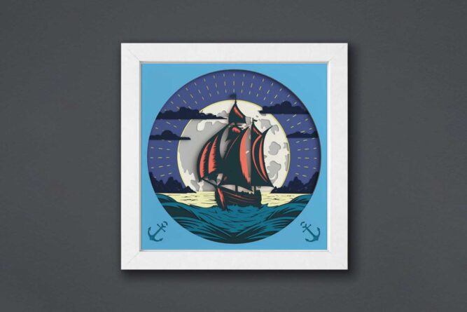 Yacht in the Ocean Shadow Box, SVG Files For Cricut LKKTKQAL