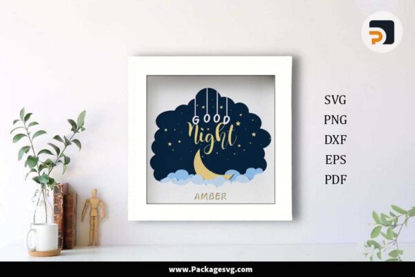 3D Baby Good Night Shadow Box, SVG Paper Cut File Free Download