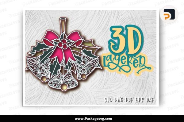 3D Christmas Bells Layered SVG Design Free Download