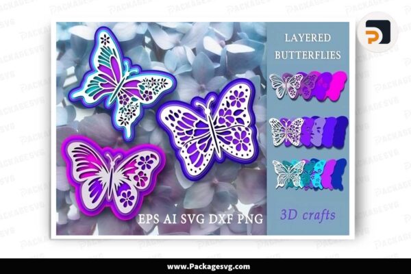 3D Layered Butterflies Crafts, SVG Cut File Free Download