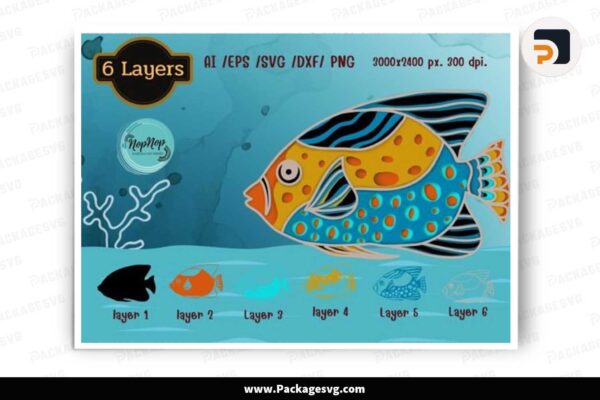 3D Layered Fish, SVG Template For Cricut Free Download