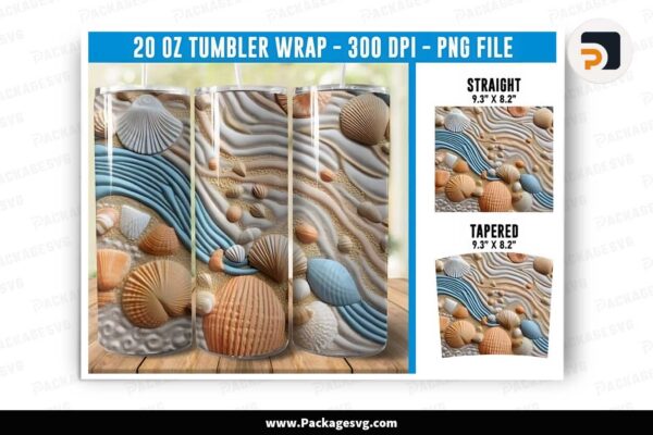 3D Seashell Sublimation PNG, 20 oz Tumbler Wrap Free Download