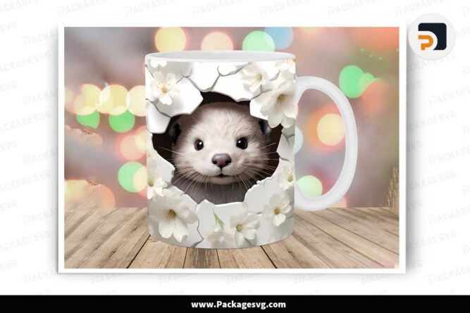 3D White Flowers Otter Mug, 11oz And 15oz Mug Wrap LKUWNGI3
