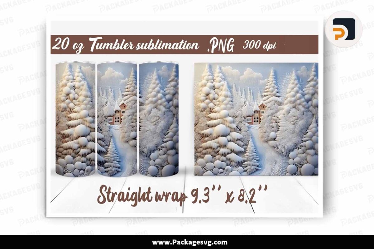3D Winter Embroidery Effect Tumbler Wrap Free Download