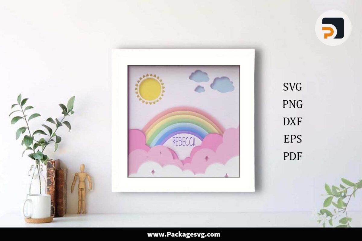 3d Baby Rainbow Shadow Box, SVG Paper Cut File Free Download