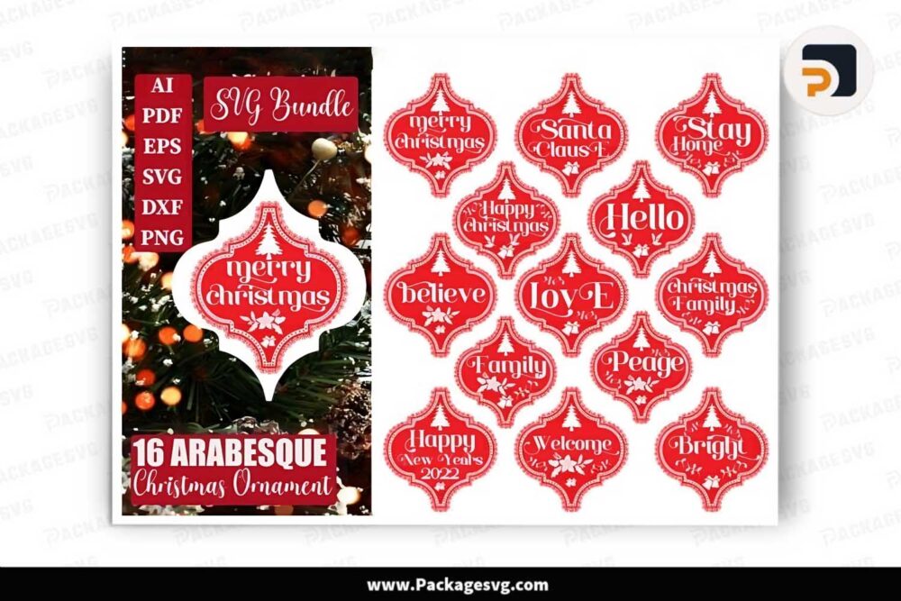 Arabesque Christmas Ornament Bundle, 16 SVG Designs LLN4TI8I