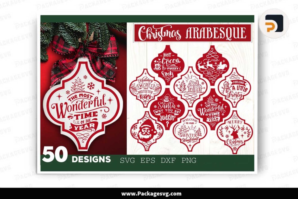 Arabesque Christmas Ornament SVG Bundle, 50 Arabesque Tile Designs LL1MWCZ9