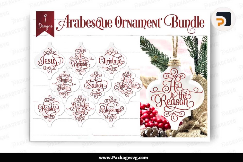 Arabesque Christmas Ornament SVG Bundle, 9 Religious Ornament Designs LL1PBPM9