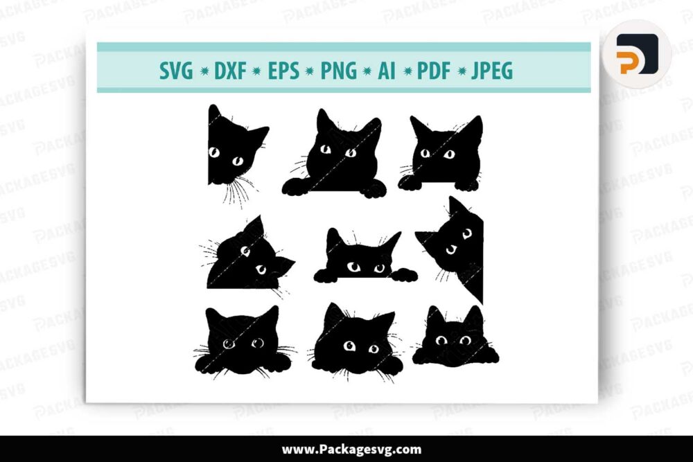 Black Cat Peeking Bundle, Cat SVG Cut Files LLQCQ01W