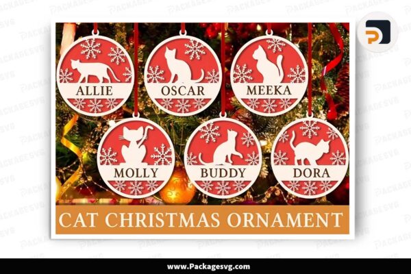Christmas Ornament Laser Cut Bundle, Cat SVG Cut File Free Download