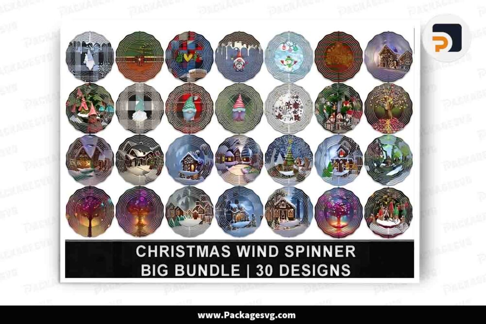 Christmas Wind Spinner Bundle, 30 Sublimation Designs LLRDK30M