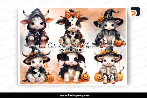 Cute Baby Cow for Halloween Clipart Bundle Free Download