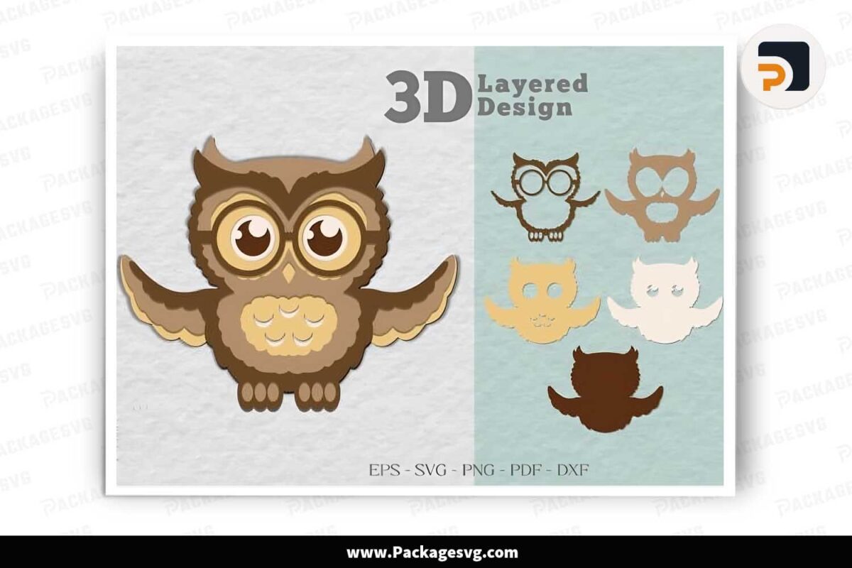 Cute Owl 3D Layered Design, SVG Cut File Free Download