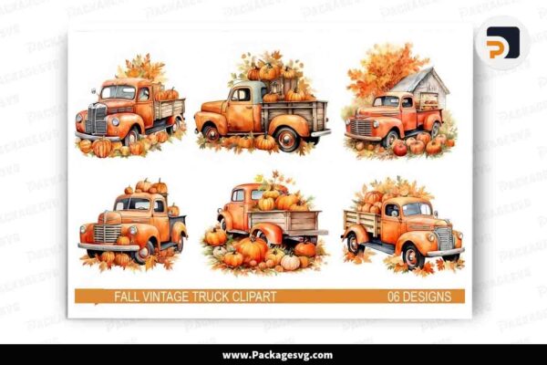 Fall Vintage Truck Bundle, 6 Autumn Cliparts PNG Free Download