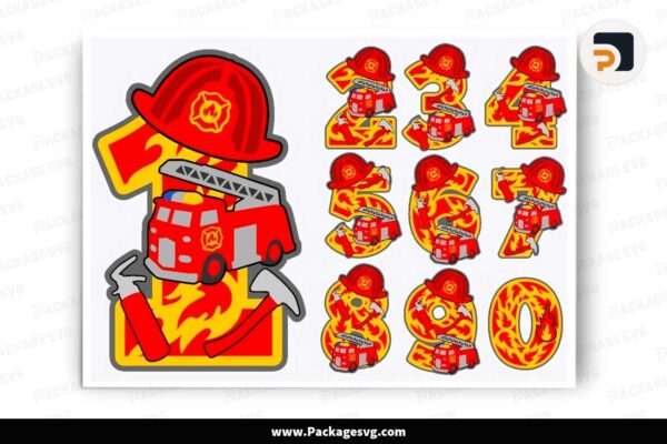 Firetruck Numbers Cake Topper SVG, Firefighter Design Free Download