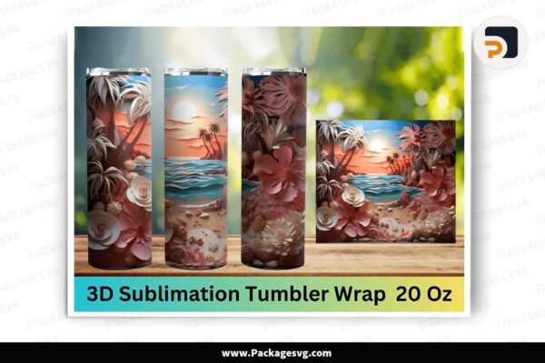 Flowers Beach 3d Tumbler Wrap, 20 oz Tumbler Designs Free Download