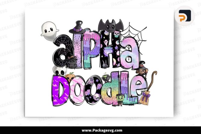 Halloween Doodle Alphabet Bundle, Colour Font Cliparts PNG LLVR04S4
