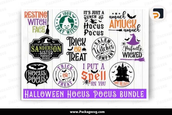 Halloween Hocus Pocus Bundle, 12 Vintage Designs SVG Free Download