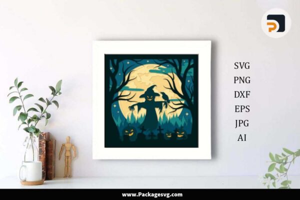 Halloween Scarecrow Shadow Box, SVG Layered Papercut Free Download