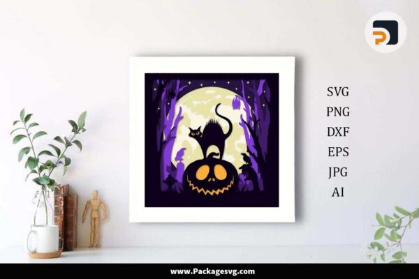Halloween Scene Shadow Box, SVG Layered Papercut Free Download