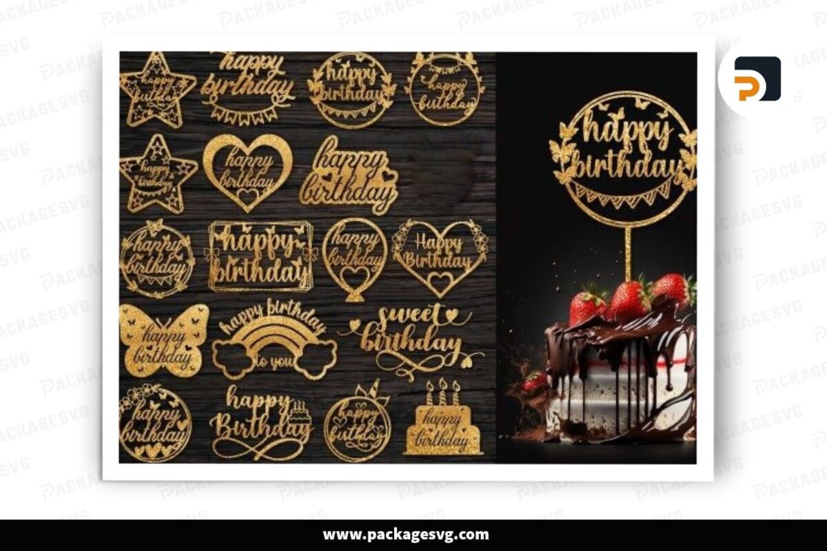 Happy Birthday Cake Topper Bundle, 20 Designs Free Download