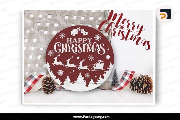 Happy Christmas SVG, Christmas Round Sign Free Download