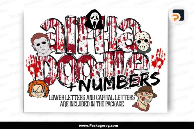 Horror Movie Doodle Alphabet Bundle, Halloween PNG Letters Cliparts LLX6J8GW