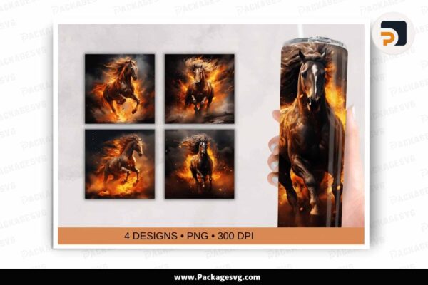 Horse Fire 3D Tumbler Sublimation Wrap Bundle Free Download