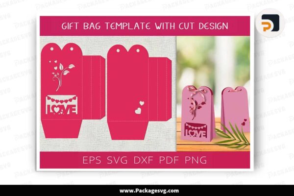 Love Gift Bag Template, SVG Paper Cut File Free Download