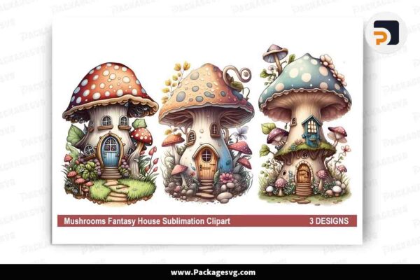 Mushrooms Fantasy House Bundle, 3 Cliparts PNG Free Download