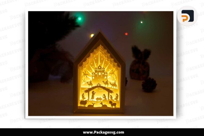 Nativity Scene House Lantern, Christmas SVG Template Light Box LKVYNBHL