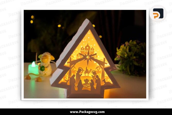 Nativity Scene Tree Lantern, Christmas SVG Template Light Box LKVZEWWI