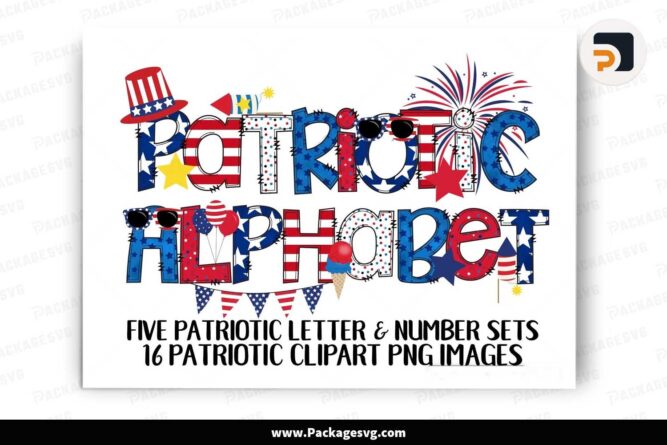Patriotic Doodle Alphabet Bundle, 4th of July Cliparts PNG Letters LLYHXWJJ