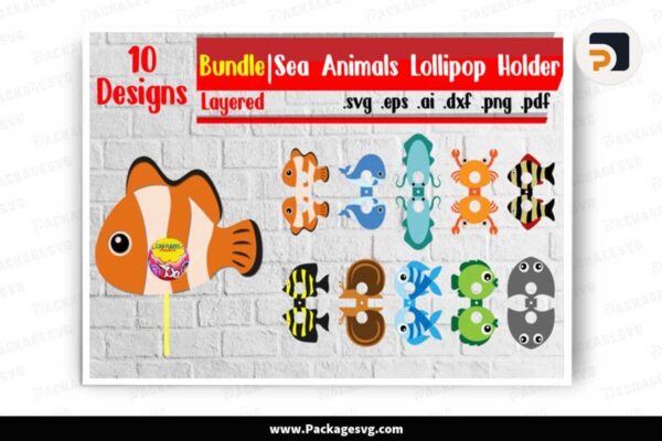 Sea Animals Lollipop Holders SVG, 10 Designs Cut File Free Download
