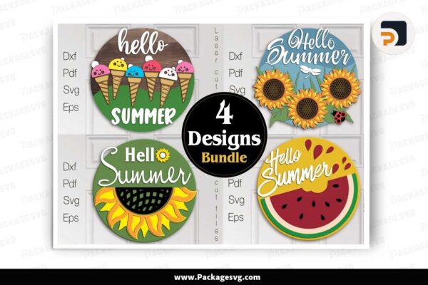 Summer Round Sign Bundle, 4 Layered Designs Free Download