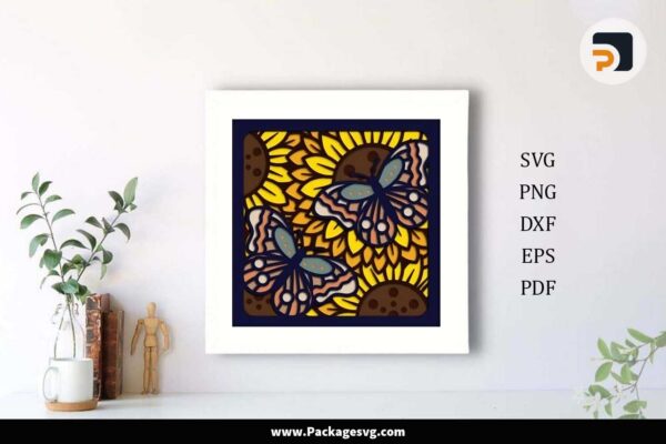 Sunflower with Butterfly Shadow Box, SVG Layered Papercut Free Download