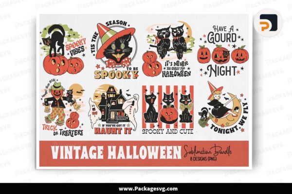 Vintage Halloween Bundle, 16 PNG Sublimation Designs Free Download
