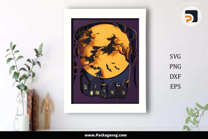Witches Halloween Shadow Box SVG, 3D Template Layered Paper Cut LLYSUH1N