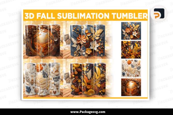 3D Fall Tumbler Sublimation Bundle, 4 Tumbler Wrap Designs Free Download