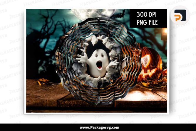 3D Ghost Wind Spinner PNG, Halloween Sublimation Design LM8TBLM9