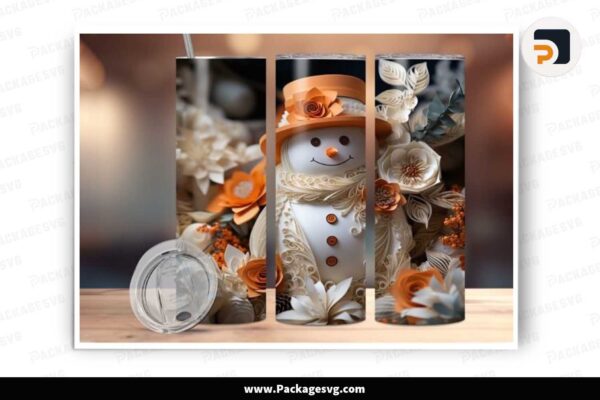 3D Snowman Christmas Sublimation PNG, Tumbler Wrap Designs Free Download
