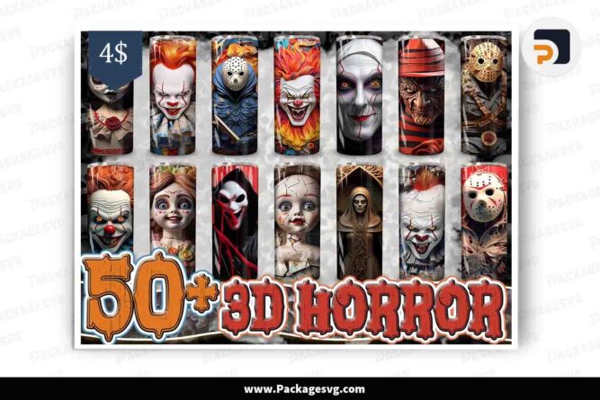 3D Styles Horror Movie PNG Bundle, 50 Designs 20oz Tumbler Wrap LM4CA5AD