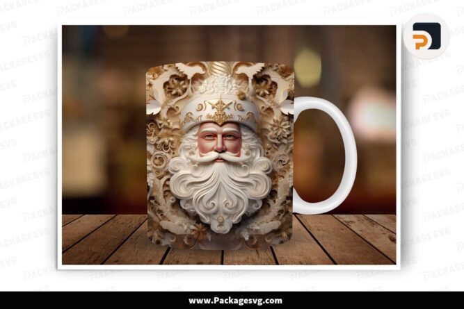 3D Vintage Santa Sublimation Mug, 11oz 15oz Mug Wrap PNG LMZSW5ON