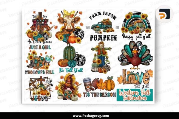 Autumn Western PNG Bundle, 12 Fall Vibes Designs Free Download
