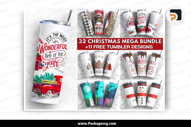 Christmas Sublimation PNG Bundle, 32 Designs 20oz Tumbler Wrap LM8NXBZG