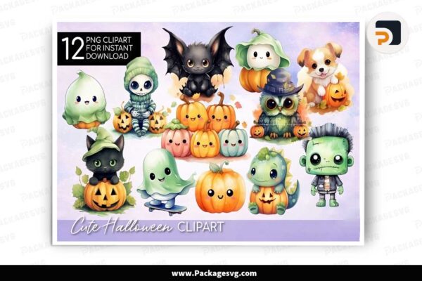 Cute Halloween Clipart Bundle, 12 PNG Free Download
