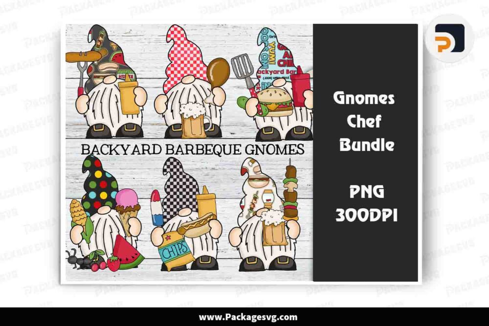 Gnomes Chef Bundle, 6 Backyard Barbeque Gnomes Designs